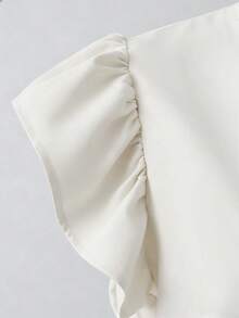 Franclia White Casual Cap Sleeve Blouse Ruffle Notched Neckline Regular Length Semi-Sheer Top For Women - White - View 3