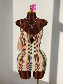 Amplova 女士吊带迷你连衣裙，性感款式，适合海滩穿着，贝壳装饰细节 - 彩色 - 查看 5