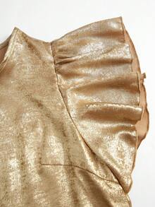 Franclia Women's Elegant Gold Blouses Summer Party Round Neck Ruffle Sleeve Tops Commuting Versatile Workplace Shirts Graduation Mom Wear Casual New Arrival - Gold - View 8