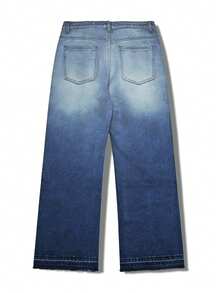 Manfinity EMRG Quần ống rộng dáng suông nam phong cách đường phố Mỹ, chất liệu vải denim bạc màu, đính đá lấp lánh. - Rửa trung bình - Xem 2