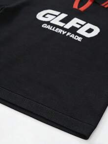GALLERY FADE Camiseta de punto de manga corta con estampado de letras para hombre - Negro - Ver 5