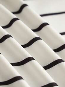 Resyla Women's Minimalist Commuter Round Neck Striped Print Loose High Waist Pocketed A-Line 2 Pieces Set - Black and White - View 4