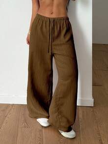 StreetHx Petite Women's Summer Textured Straight Leg Pants - Coffee Brown - View 4