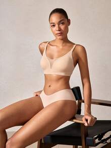 女士无缝无钢圈透气可调节网眼文胸，秋季 - 卡其色 - 查看 11