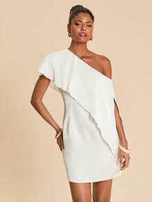Travachic 优雅不对称肩部休闲短款连衣裙（女款） - 白色 - 查看 7