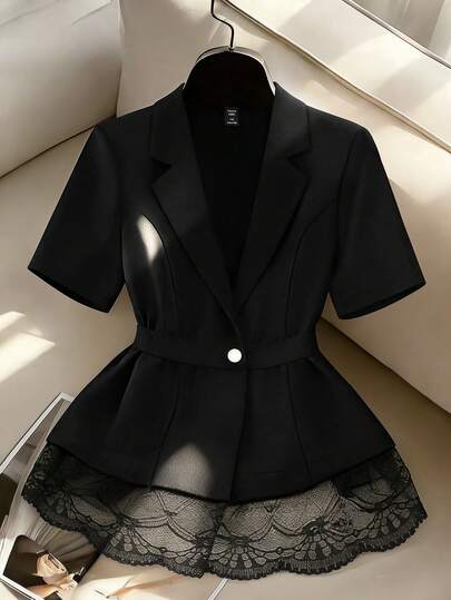 GlowEve CURVE Plus Size Plain Simple Short Sleeve Blazer