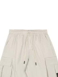 Manfinity Homme 男士新款多口袋工装短裤，休闲时尚百搭及膝裤 - 米色 - 查看 4