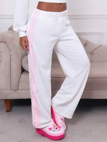 Hariany Almeida 女式白色针织阔腿休闲运动裤 - 白色 - 查看 3