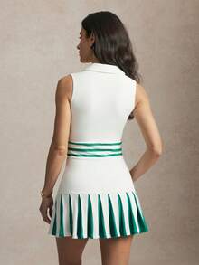 Activina  Women's Contrast Stripe Pleated Sleeveless Sports Dress - White - View 2