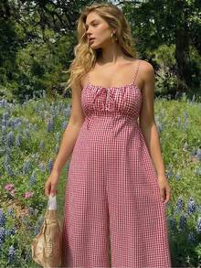 Maternity Clothes Maternity  Dress Summer Pregnant Clothes Red Plaid  Maternity Dress Comfortable Vacation - Red - View 3