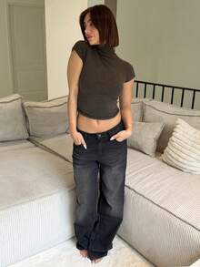 IamThia Fall/Autumn/Winter/Back To School/Country Concert/Concert For Women/Going Out/Birthday/Halloween Costumes/Casual/Y2k/2000s/Y2k Y2k/90S/Sexy/Western Wear Women/Boho/Country/Club/Office /Cocktail/Vintage/Bodycon/Rave Festival/Funny/Classy/Old Money/Streetwear/Vacation/Country Concert/Work /Modest/National Day New Year Party Going Out Chic/Basic/Graduation/Halloween/Low Rise Baggy/Wide Leg/Straight/Pants - Black - View 3