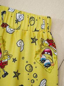 SpongeBob SquarePants | SHEIN 女童撞色拼接卡通印花舒适家居服 - 黃色 - 查看 5