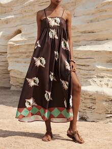 Maija 女士休闲贝壳印花吊带连衣裙，适合度假 - 彩色 - 查看 4