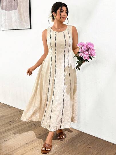 plus size dress beige Long Pleated Plus-Size Formal Dress with Long Sleeves Rose Gold / 22 main image 0