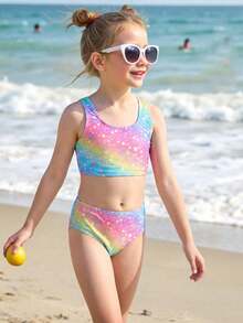 Bộ đồ bơi hai dây và bikini tam giác tối giản, thoải mái dành cho bé gái, thích hợp cho mùa hè. - Nhiều màu - Xem 2