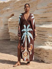 Maija 女士热带植物印花长袖连衣裙，度假风 - 彩色 - 查看 2