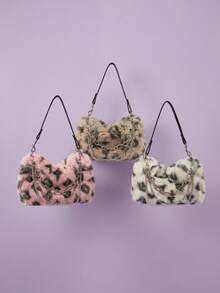 Joivida 1Pc Women's Leopard Print Fuzzy Armpit Bag, Winter Plush Chain Bag With Premium Texture - multicolor - View 1