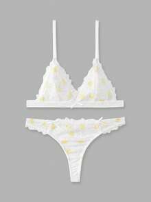 lacRébo White Floral Embroidered Mesh Lingerie Set Spring Summer French Style Parisian Style Triangle Bra And Panty Set Sexy Lingerie Set Flower Lingerie Set - White - View 7