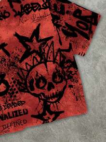 Manfinity Roghcode Camiseta corta de corte holgado con estampado gráfico para hombre - Rojo - Ver 3