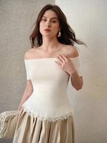 MOTF PREMIUM ONE-SHOULDER KNIT TOP, SHEER TEXTURE WITH SOFT AND BREATHABLE FEEL, SKIN-FRIENDLY AND NON-DROOPING. - White - View 4