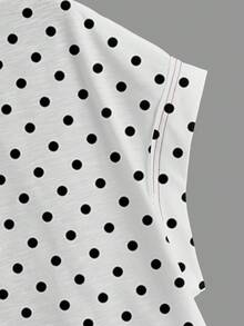 SHEIN Essnce 女士休闲圆领露背复古波点印花不对称下摆宽松无袖T恤，适合夏季、度假、外出、旅行，时尚百搭 - 彩色 - 查看 4