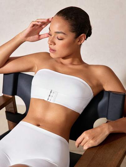 1pc Women's Solid Color Front Closure Bandeau Bra, Sexy & Comfortable Wireless Thin Lingerie, Suitable For Small Bust