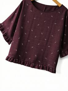 SHEIN EMERY ROSE CURVE 大码女式休闲度假风花卉刺绣荷叶袖宽松衬衫，春夏秋季 Z65c7 码女装折扣女式衬衫新款优雅 Yk2k 上衣 Zanzea 女式衬衫刺绣上衣叶子印花上衣荷叶袖上衣酒红色上衣女式上衣 Zanzea 裤装和衬衫套装女式衬衫休闲优雅女式衬衫 Zanzea T 恤 - 棕色 - 查看 5