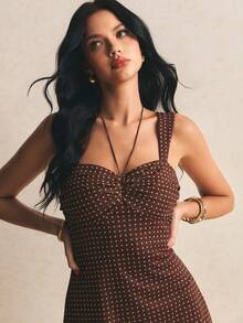 Poéselle 女士波点印花褶皱吊带迷你连衣裙 - 棕色 - 查看 9