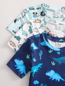 SHEIN Playful Pals 6件套男童卡通车辆和动物印花修身T恤和短裤睡衣套装 - 彩色 - 查看 5