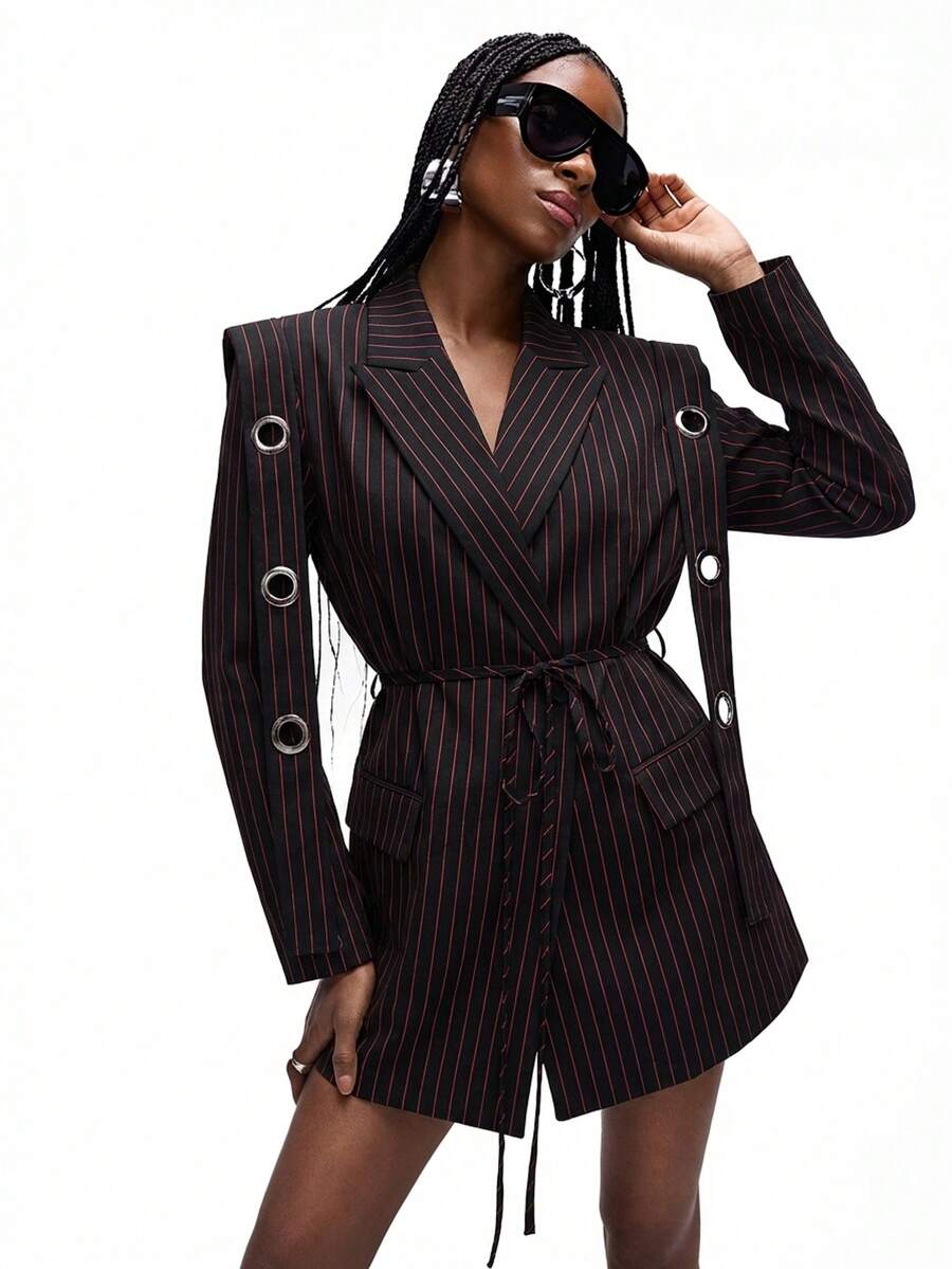 Aveloria GENKIRA Blazer Elegante de Manga Longa com Ombros Largos, Gola Xadrez e Alça Personalizada para Mulheres - Multicolorido - Visão 1