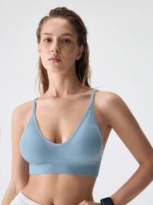 素色無鋼圈文胸 - 藍色 - 查看 6