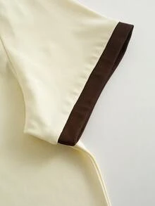 Manfinity Hypemode 男士休闲撞色滚边印花短袖T恤，夏季 - 杏色 - 查看 7