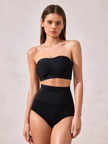 女士无缝无钢圈文胸，性感单肩设计，防滑侧边，可拆卸垫和交叉后背，无肩带 - 黑色 - 查看 4