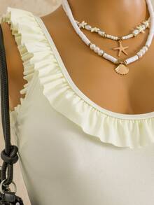 Swim Chiccia Bộ đồ bơi liền thân bằng vải bóng sang trọng với họa tiết hoa ren. - Màu be - Xem 7