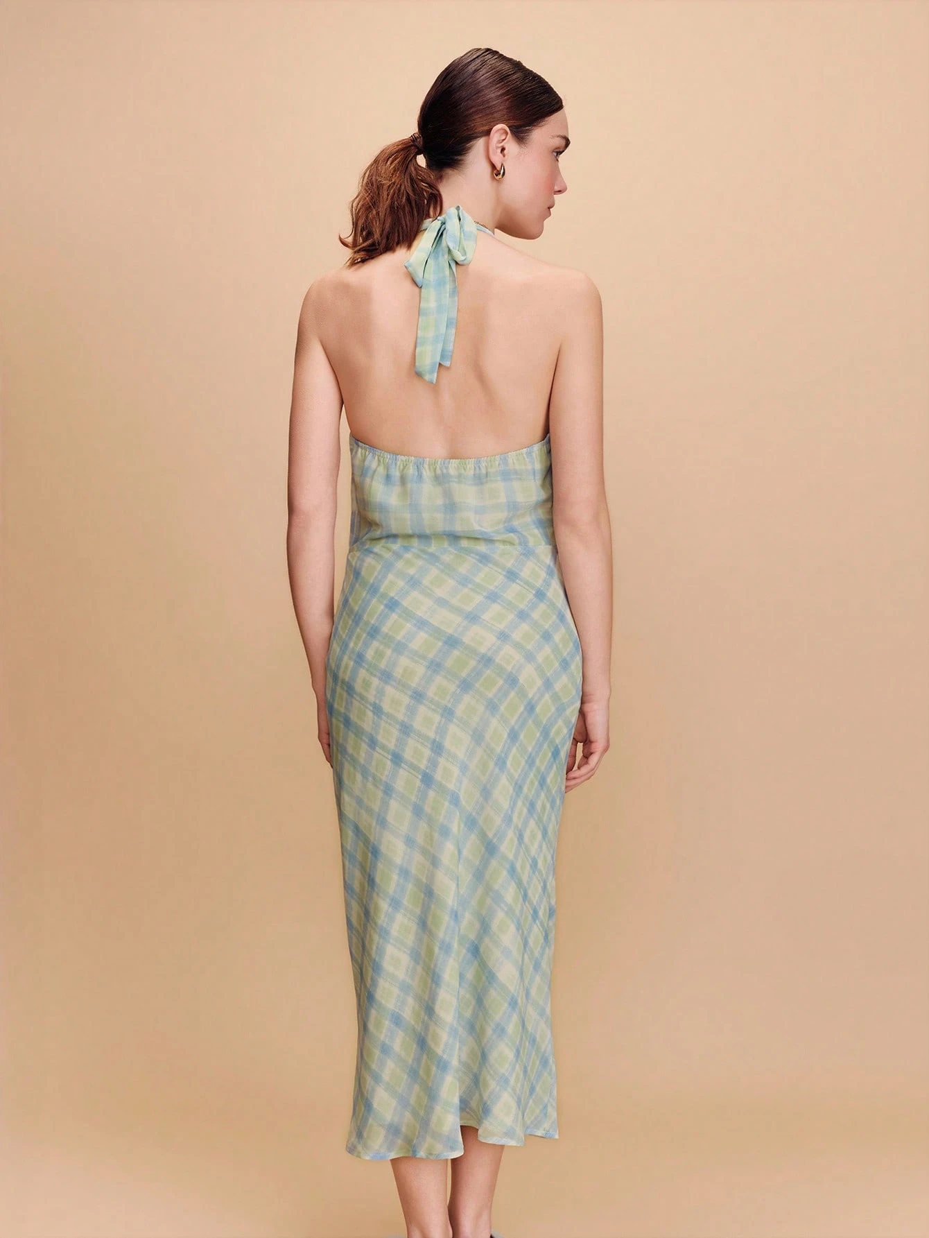 Self-Tie V-Neck Two-Tone Gingham Midi Dress, Cute And Chic Vibe, Pretty Spring/Summer For Going Out Spring Summer French Style Parisian Style Vacation Dress Resort Dress Holiday Dress