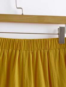 SHEIN LUNE CURVE Plus Size Women Solid Color Elastic Waist Casual Harem Pants - Yellow - View 5