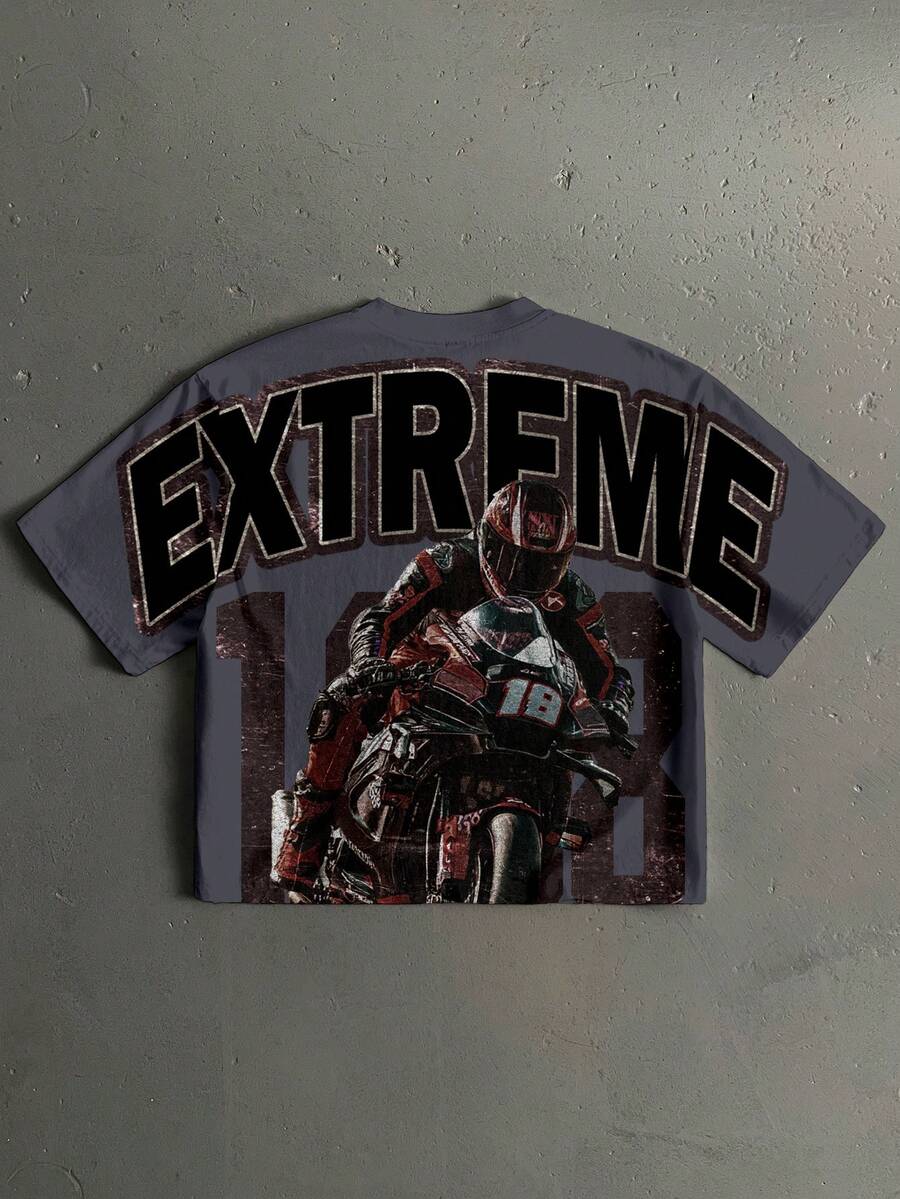 StoneGrade Camiseta de manga corta casual con estampado de motociclista de carreras, corte holgado, esencial para citas y reuniones, atuendo de moda, adecuado como regalo para el novio - Morado - Ver 1