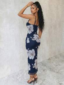 Eryvara 新款时尚网纱印花V领吊带裙 - 彩色 - 查看 2