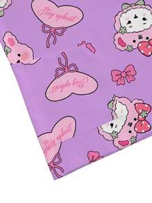 PopScrub Women's Purple V-Neck Short Sleeve Scrub Top,Rabbit & Bow Cute Cartoon Pattern Nurse/Doctor/Vet Uniform,Multi-Pocket Summer,Maid,Work Wear,Adorable - Purple - View 4