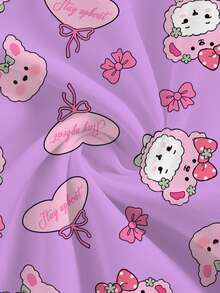 PopScrub Women's Purple V-Neck Short Sleeve Scrub Top,Rabbit & Bow Cute Cartoon Pattern Nurse/Doctor/Vet Uniform,Multi-Pocket Summer,Maid,Work Wear,Adorable - Purple - View 5