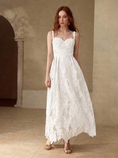 MOTF PREMIUM VESTIDO DE ENCAJE CON PARCHES Y CALADO, PRIMAVERA/VERANO