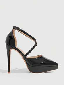 CUCCOO SZL Women's Pointed Sexy Strip Platform High-Heeled Sandals Prom Heels Summer Shoes - Black - View 2