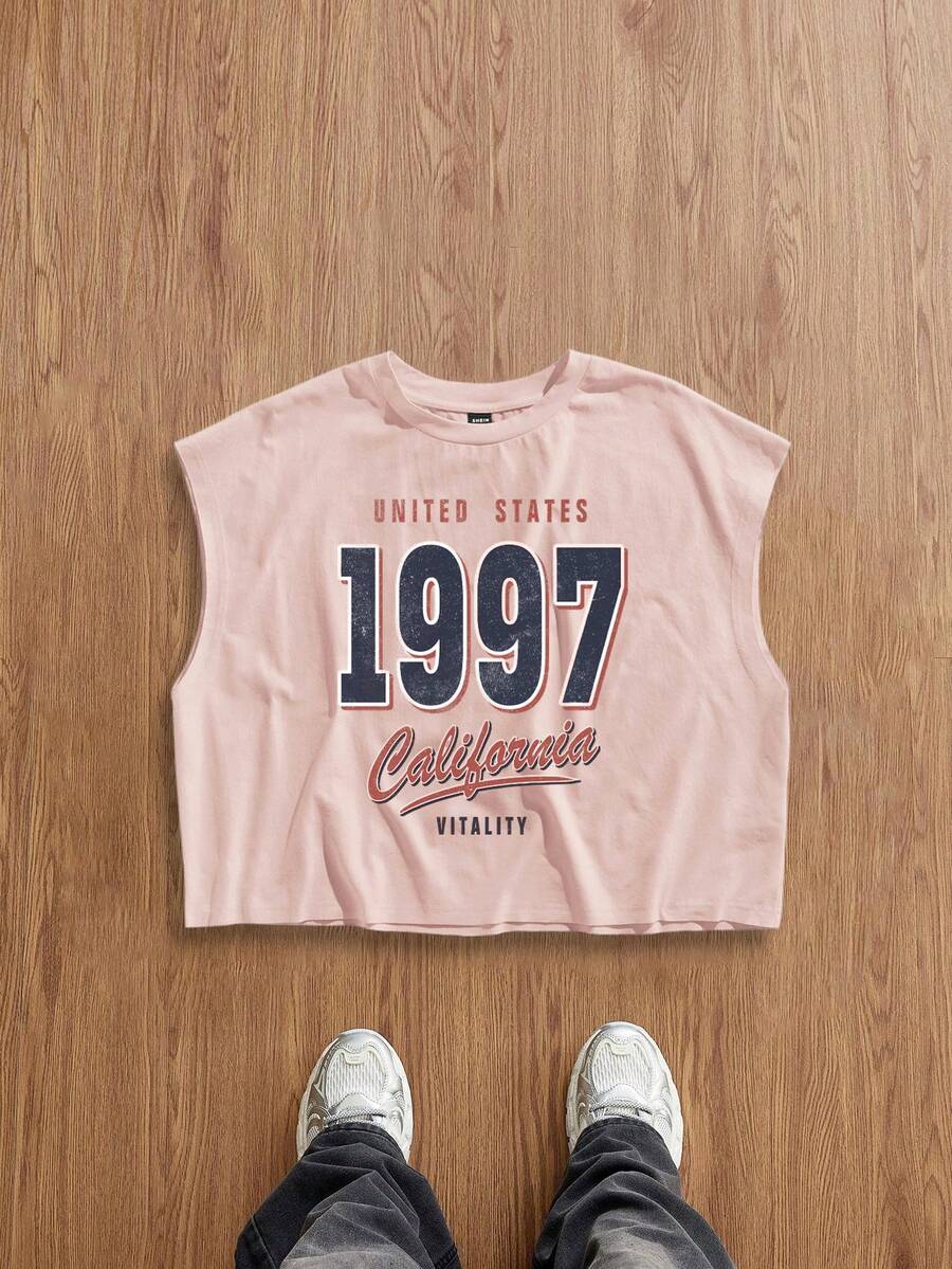 Manfinity Joysei Herren Standard Größe rosa Buchstaben Muster Oversized Crop Tank Top - Babypink - Übersicht 1
