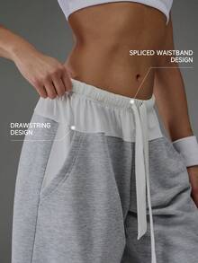 Normani Quần short nữ dáng rộng, thoải mái, có dây rút ở eo, phối màu tương phản. - Xám - Xem 4