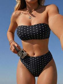 Swim Mod Women's Tropical Polka Dot Print Bikini 2 Pieces Bikini Set Set, Casual Holiday - Multicolor - View 3