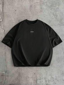 AXEPEAK Men's Letter Print Round Neck Casual Short Sleeve T-Shirt - Black - View 2