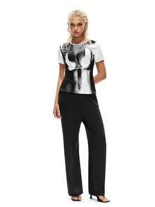 Rest Era 2 pièces/Set T-shirt à manches courtes col rond minimaliste et robe longue pour femmes, chaud, léger, facile d'entretien, style de rue automne/hiver, minimaliste, graphique rétro avec lettres, unisexe, polyvalent pour usage quotidien, à la maison, en extérieur, retour à l'école, navette, assortiment de couple, cadeau pour la petite amie - Multicolore - Voir 3