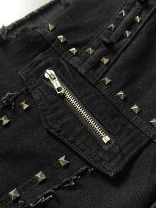 ROMWE MEN Men's Rivet Design Single-Breasted Casual Denim Vest - Black - View 5