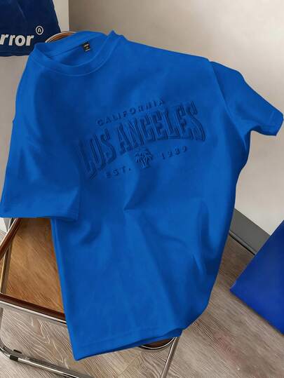 Manfinity Joysei Camiseta de manga corta casual y versátil para uso diario con estampado de letras para hombres