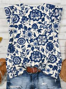 Linhara Plus Size Woven Casual Resort Summer Shirt - Blue - View 2